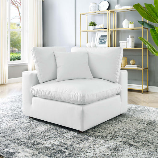 Commix Down Filled Overstuffed Vegan Leather Corner Chair White