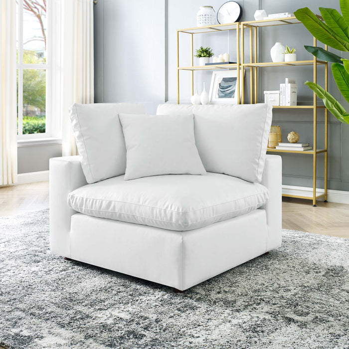 Commix Down Filled Overstuffed Vegan Leather Corner Chair White