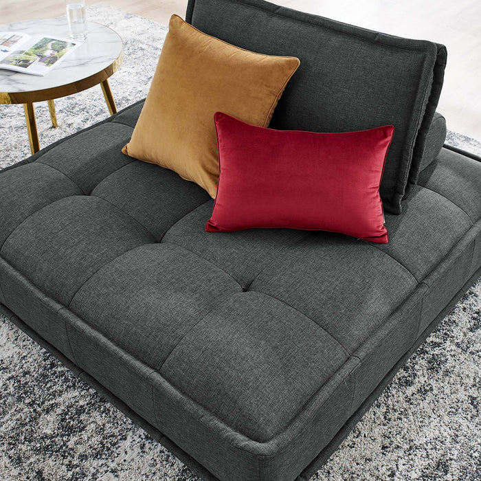 Modway Saunter Tufted Fabric Armless Chair Living Room Furniture in Blue - Detail View