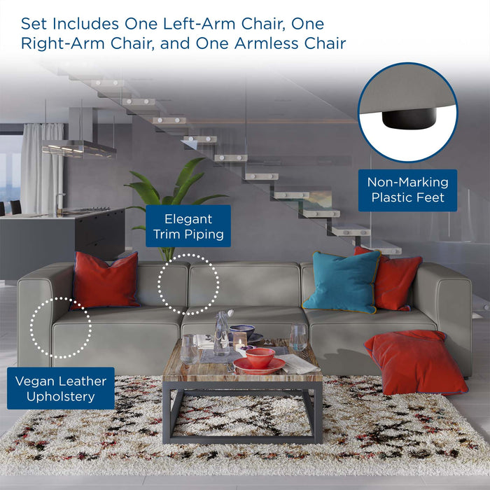 Mingle Vegan Leather Sectional Sofa - Stylish, Comfortable 3-Piece Design for Modern Living Spaces