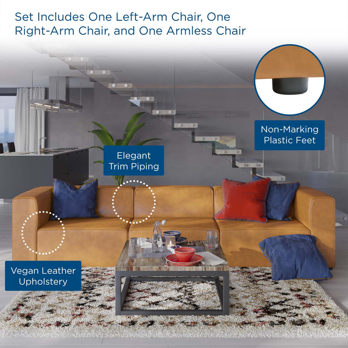 Mingle Vegan Leather Sectional Sofa - Stylish, Comfortable 3-Piece Design for Modern Living Spaces