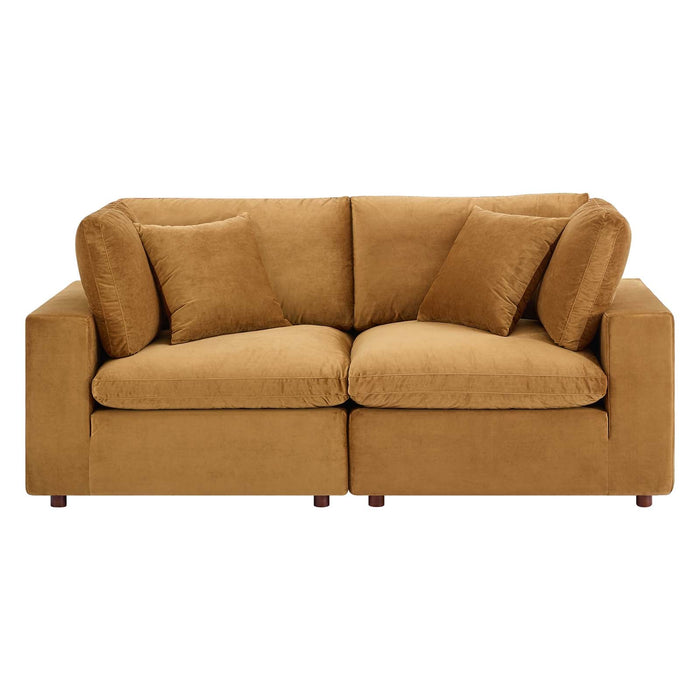 Commix Down Filled Loveseat - Luxurious Performance Velvet, Overstuffed Comfort for Modern Living Rooms