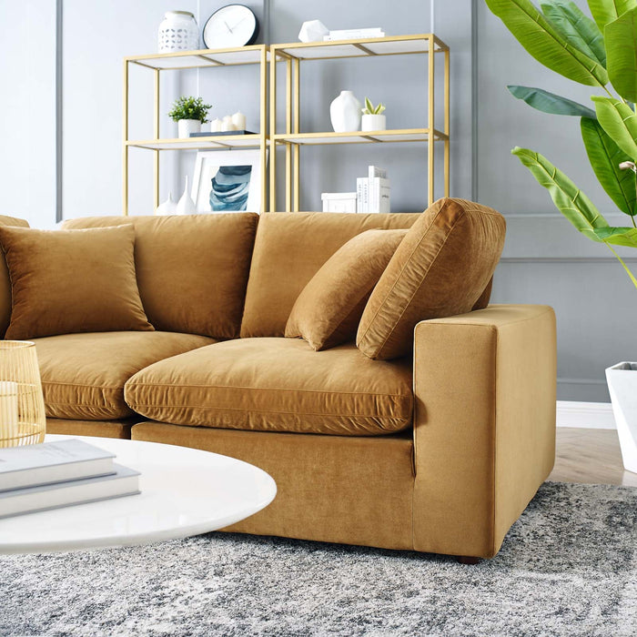Commix Down Filled Loveseat - Luxurious Performance Velvet, Overstuffed Comfort for Modern Living Rooms