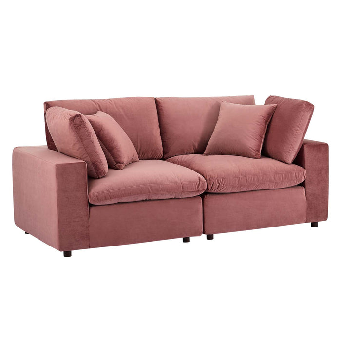 Commix Down Filled Loveseat - Luxurious Performance Velvet, Overstuffed Comfort for Modern Living Rooms