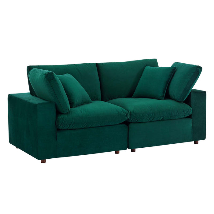 Commix Down Filled Loveseat - Luxurious Performance Velvet, Overstuffed Comfort for Modern Living Rooms