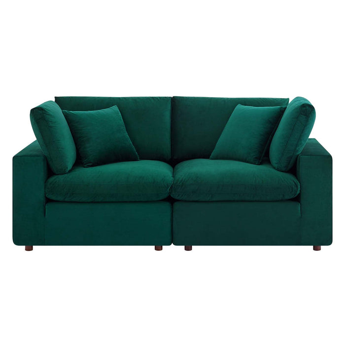 Commix Down Filled Loveseat - Luxurious Performance Velvet, Overstuffed Comfort for Modern Living Rooms