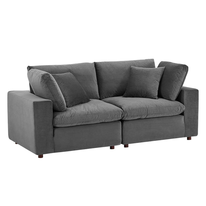 Commix Down Filled Loveseat - Luxurious Performance Velvet, Overstuffed Comfort for Modern Living Rooms