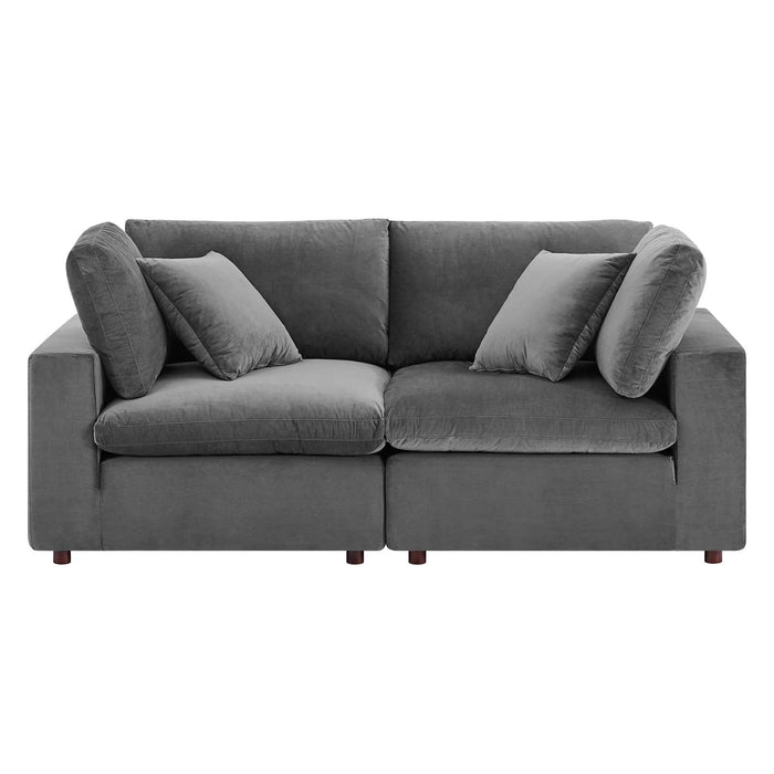 Commix Down Filled Loveseat - Luxurious Performance Velvet, Overstuffed Comfort for Modern Living Rooms