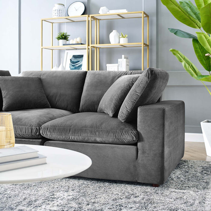 Commix Down Filled Loveseat - Luxurious Performance Velvet, Overstuffed Comfort for Modern Living Rooms