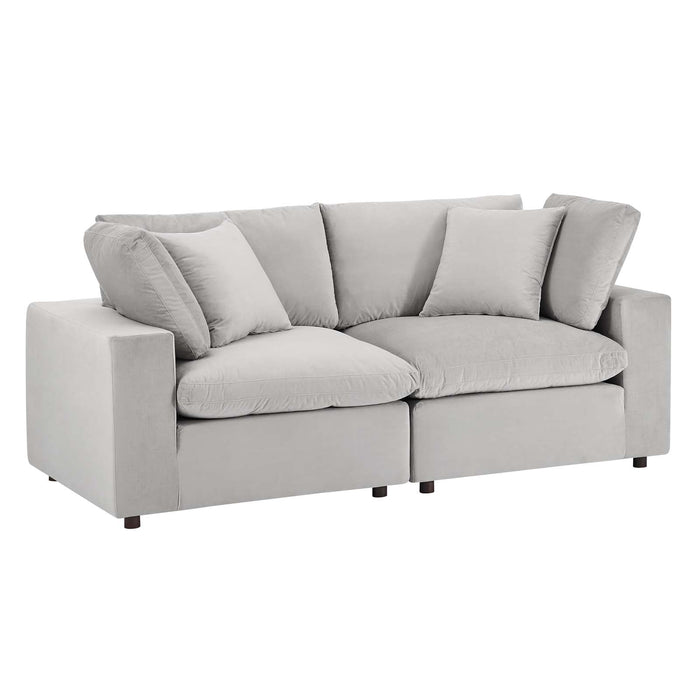 Commix Down Filled Loveseat - Luxurious Performance Velvet, Overstuffed Comfort for Modern Living Rooms
