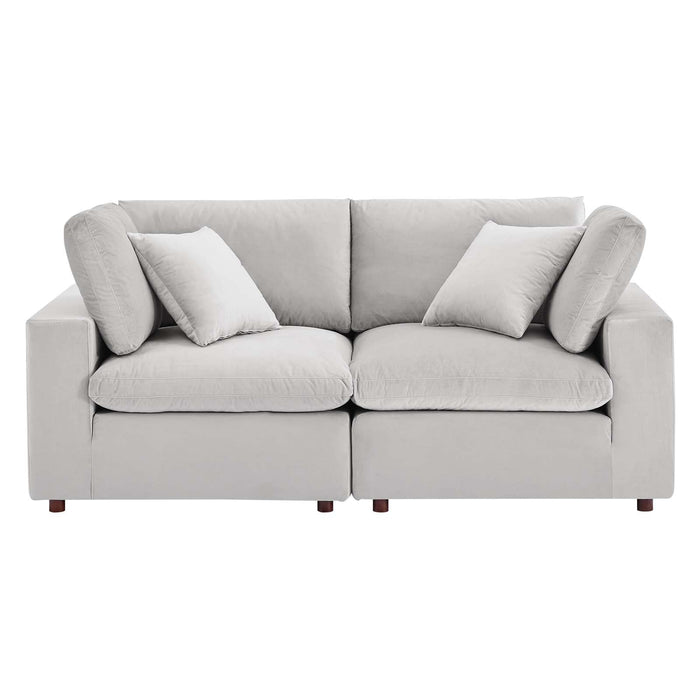 Commix Down Filled Loveseat - Luxurious Performance Velvet, Overstuffed Comfort for Modern Living Rooms