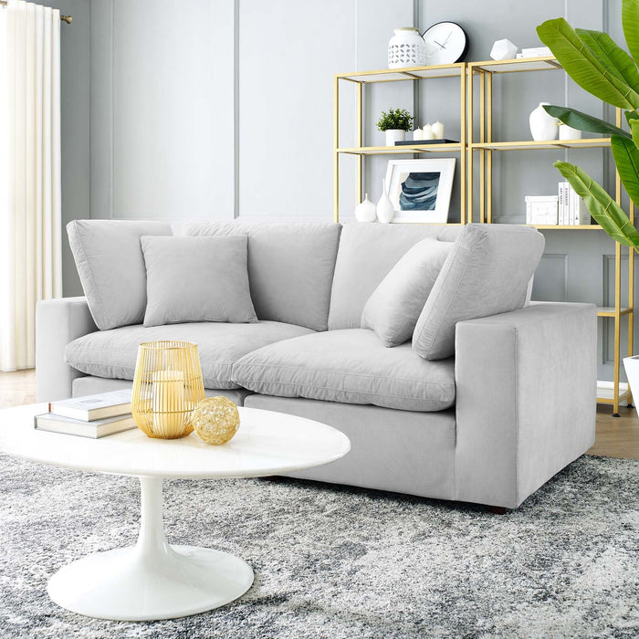 Commix Down Filled Loveseat - Luxurious Performance Velvet, Overstuffed Comfort for Modern Living Rooms