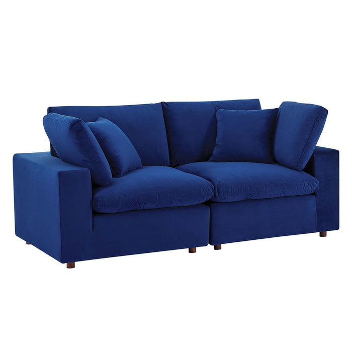 Commix Down Filled Loveseat - Luxurious Performance Velvet, Overstuffed Comfort for Modern Living Rooms