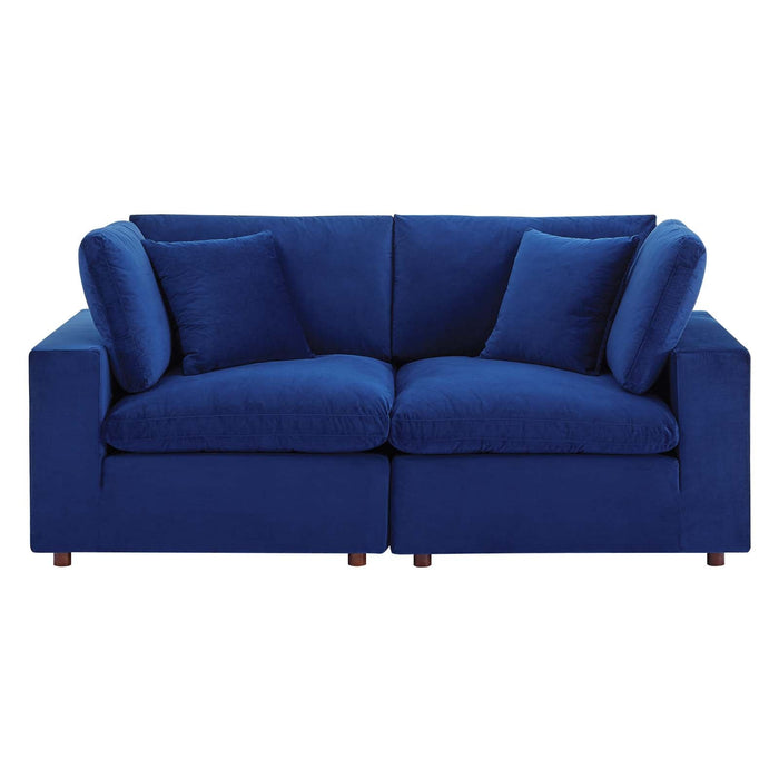 Commix Down Filled Loveseat - Luxurious Performance Velvet, Overstuffed Comfort for Modern Living Rooms