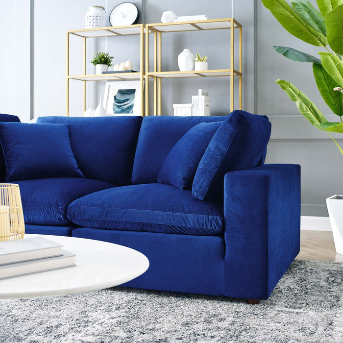 Commix Down Filled Loveseat - Luxurious Performance Velvet, Overstuffed Comfort for Modern Living Rooms