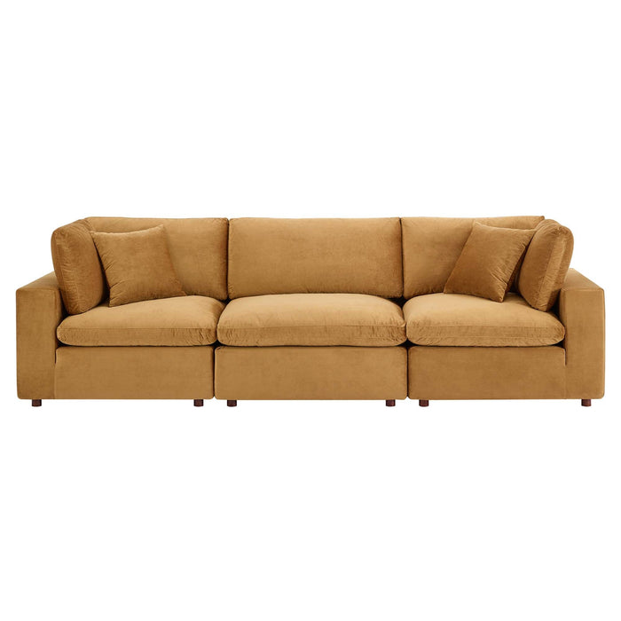 Commix Down Filled Overstuffed Performance Velvet 3-Seater Sofa