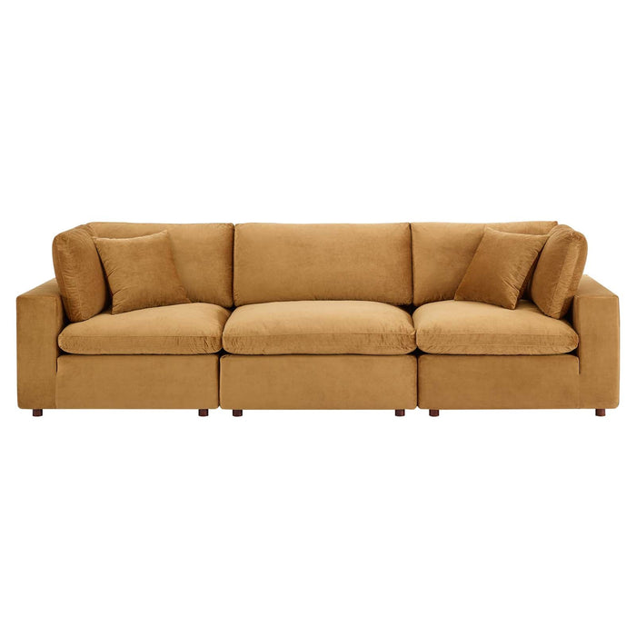 Commix Plush Down Filled Overstuffed Performance Velvet Sofa for Cozy Modern Living Room Style