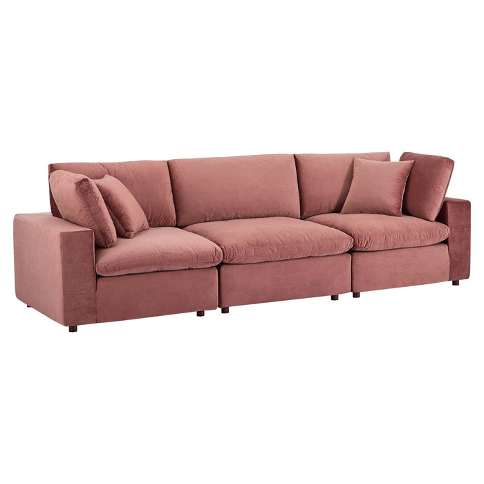 Commix Plush Down Filled Overstuffed Performance Velvet Sofa for Cozy Modern Living Room Style