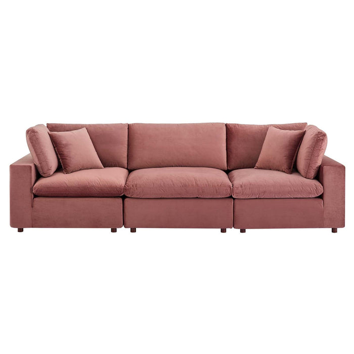 Commix Plush Down Filled Overstuffed Performance Velvet Sofa for Cozy Modern Living Room Style