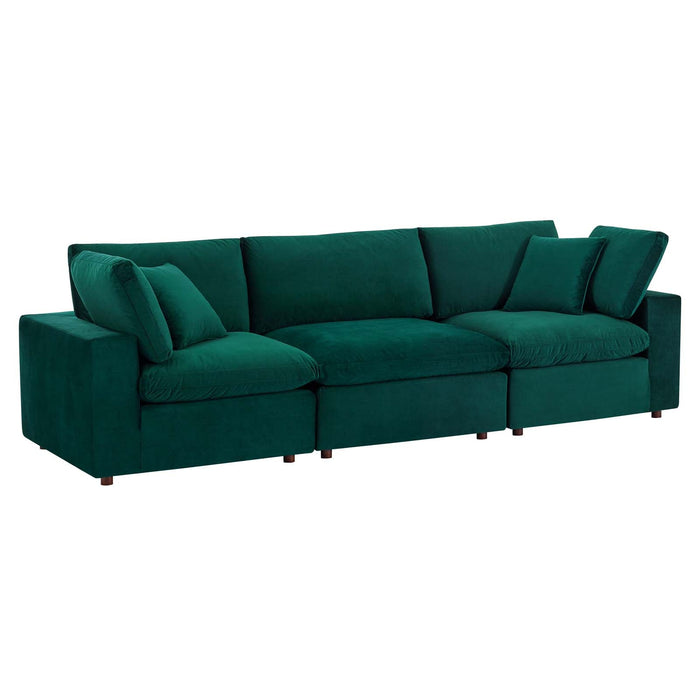Commix Plush Down Filled Overstuffed Performance Velvet Sofa for Cozy Modern Living Room Style