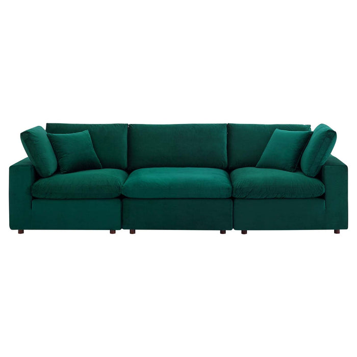 Commix Plush Down Filled Overstuffed Performance Velvet Sofa for Cozy Modern Living Room Style