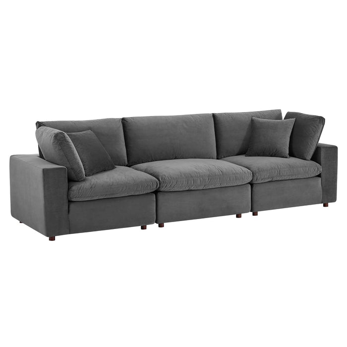 Commix Plush Down Filled Overstuffed Performance Velvet Sofa for Cozy Modern Living Room Style