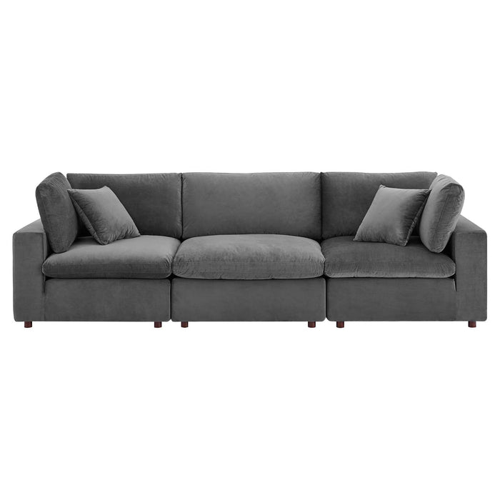 Commix Plush Down Filled Overstuffed Performance Velvet Sofa for Cozy Modern Living Room Style