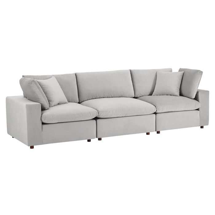 Commix Plush Down Filled Overstuffed Performance Velvet Sofa for Cozy Modern Living Room Style
