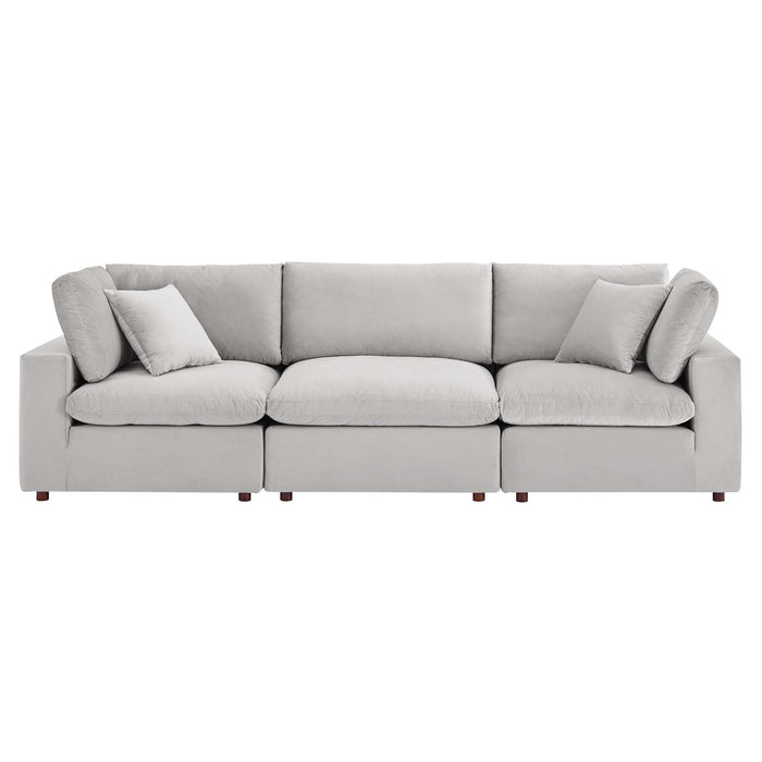 Commix Plush Down Filled Overstuffed Performance Velvet Sofa for Cozy Modern Living Room Style
