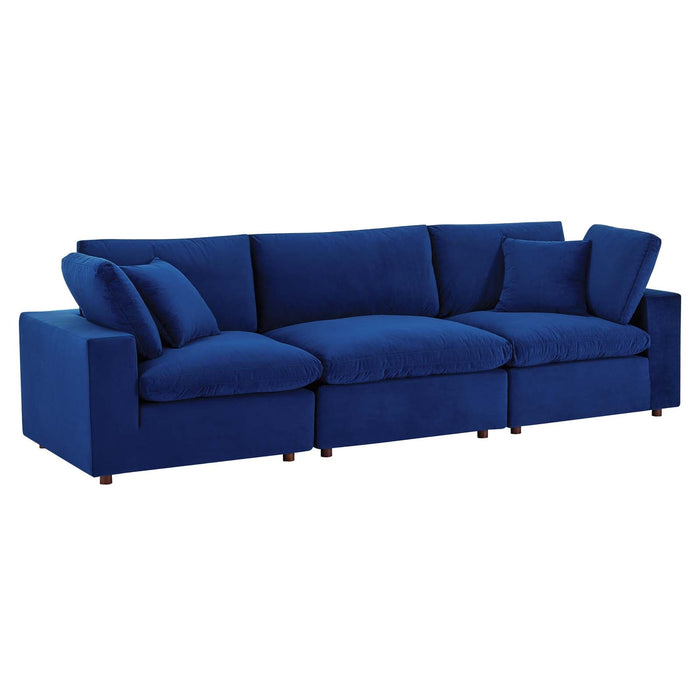Commix Plush Down Filled Overstuffed Performance Velvet Sofa for Cozy Modern Living Room Style