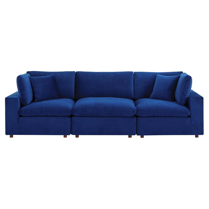 Commix Plush Down Filled Overstuffed Performance Velvet Sofa for Cozy Modern Living Room Style