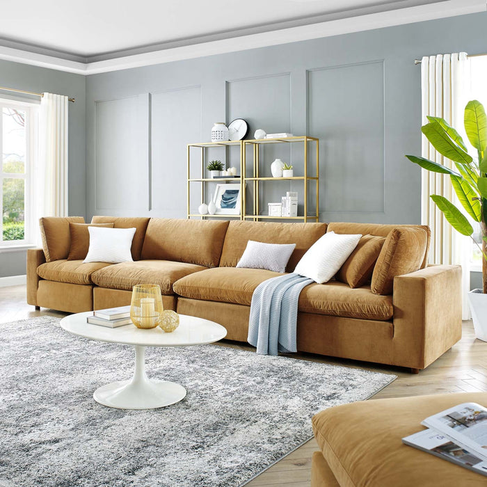 Commix Luxurious Down-Filled Overstuffed Performance Velvet Sofa for Stylish Living Room Comfort
