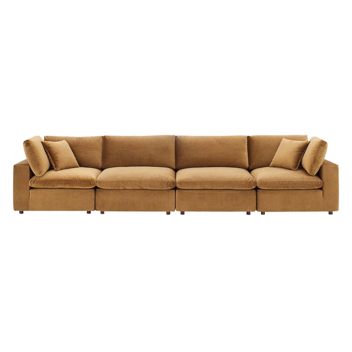 Commix Luxurious Down-Filled Overstuffed Performance Velvet Sofa for Stylish Living Room Comfort