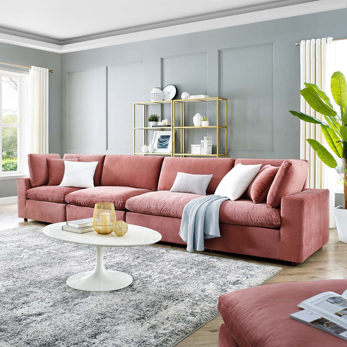 Commix Luxurious Down-Filled Overstuffed Performance Velvet Sofa for Stylish Living Room Comfort