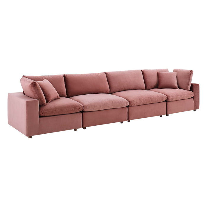 Commix Luxurious Down-Filled Overstuffed Performance Velvet Sofa for Stylish Living Room Comfort
