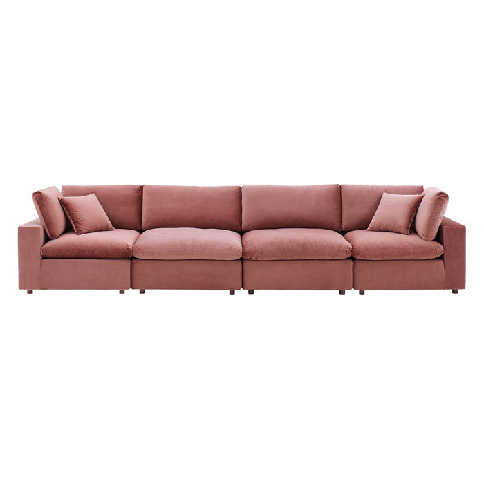 Commix Luxurious Down-Filled Overstuffed Performance Velvet Sofa for Stylish Living Room Comfort