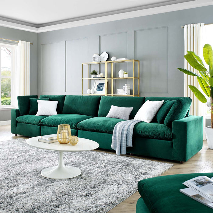 Commix Luxurious Down-Filled Overstuffed Performance Velvet Sofa for Stylish Living Room Comfort