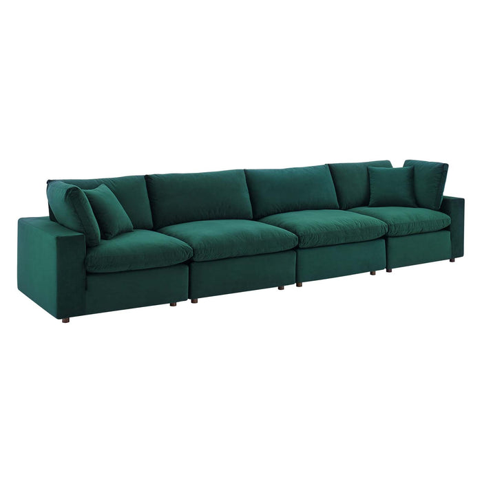 Commix Luxurious Down-Filled Overstuffed Performance Velvet Sofa for Stylish Living Room Comfort