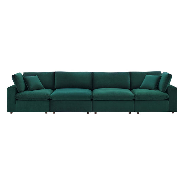 Commix Luxurious Down-Filled Overstuffed Performance Velvet Sofa for Stylish Living Room Comfort