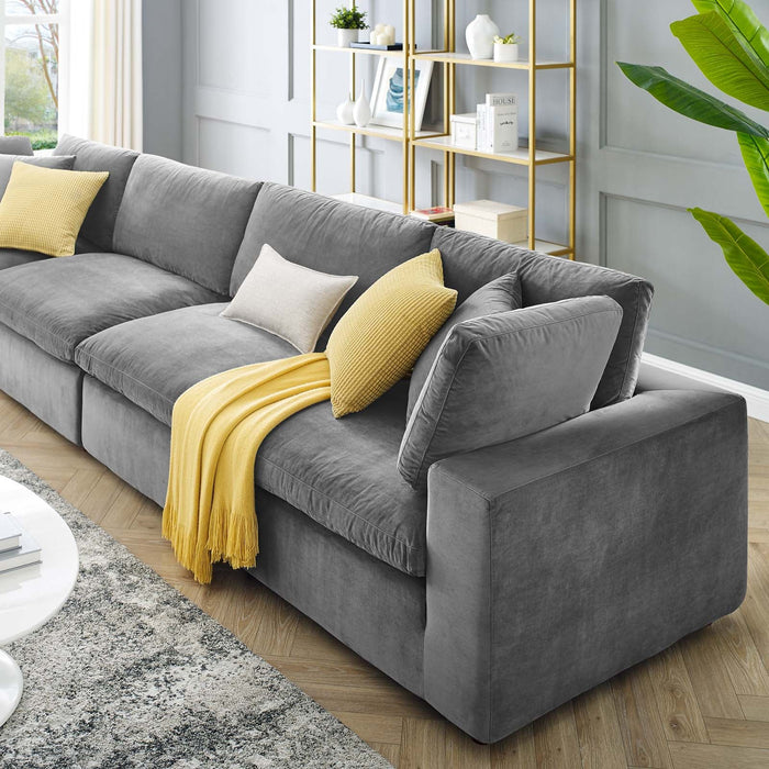 Commix Luxurious Down-Filled Overstuffed Performance Velvet Sofa for Stylish Living Room Comfort