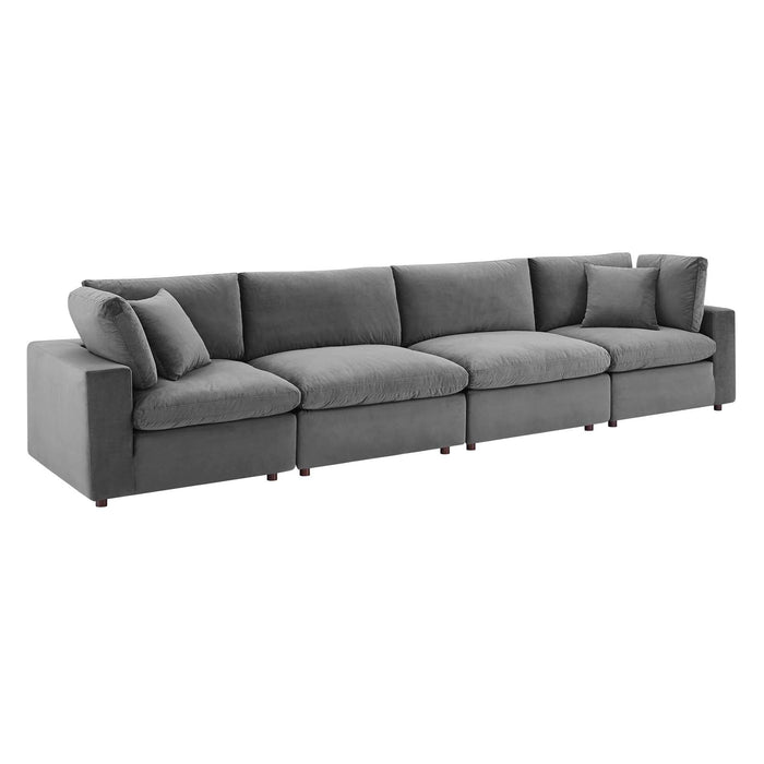Commix Luxurious Down-Filled Overstuffed Performance Velvet Sofa for Stylish Living Room Comfort