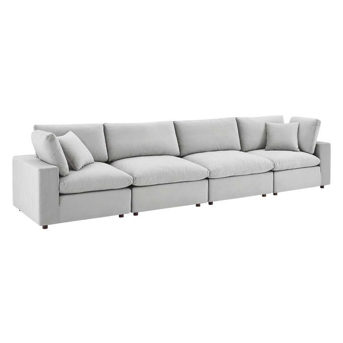 Commix Luxurious Down-Filled Overstuffed Performance Velvet Sofa for Stylish Living Room Comfort