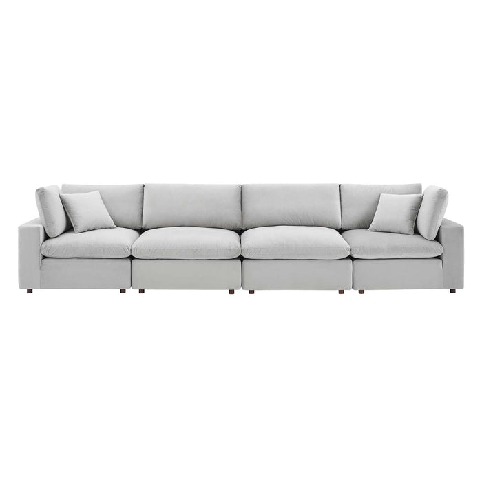 Commix Luxurious Down-Filled Overstuffed Performance Velvet Sofa for Stylish Living Room Comfort