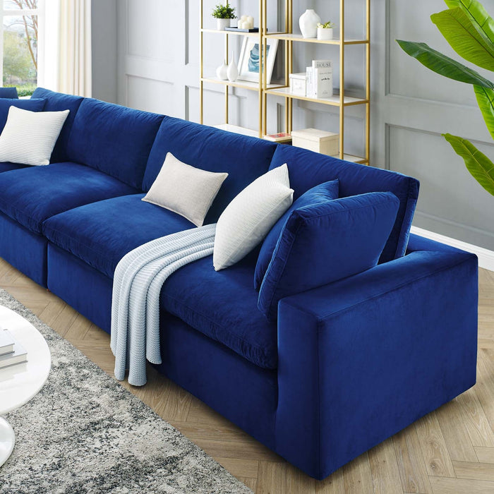 Commix Luxurious Down-Filled Overstuffed Performance Velvet Sofa for Stylish Living Room Comfort