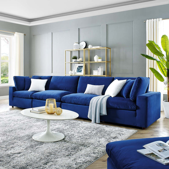 Commix Luxurious Down-Filled Overstuffed Performance Velvet Sofa for Stylish Living Room Comfort