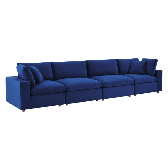 Commix Luxurious Down-Filled Overstuffed Performance Velvet Sofa for Stylish Living Room Comfort