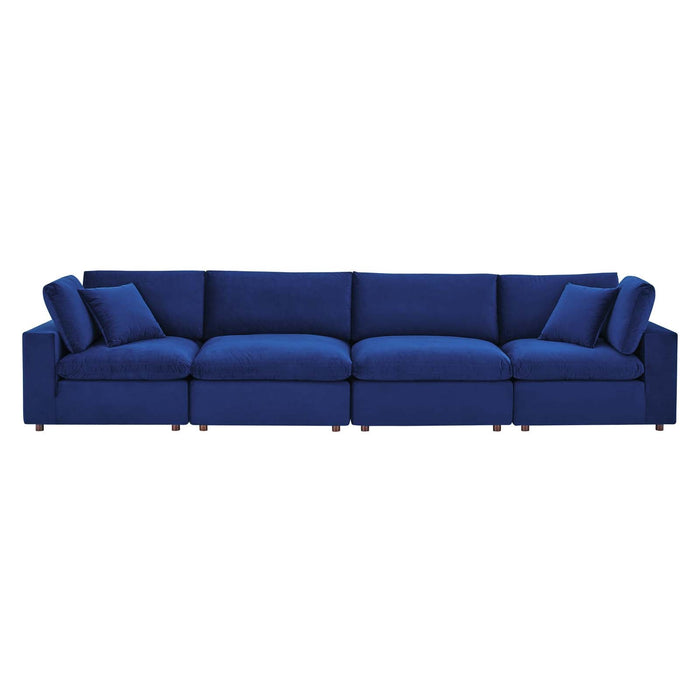 Commix Luxurious Down-Filled Overstuffed Performance Velvet Sofa for Stylish Living Room Comfort