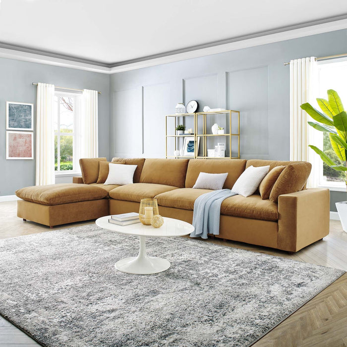 Commix Down Filled Overstuffed Performance Velvet Sectional Sofa for Ultimate Cozy Living Spaces