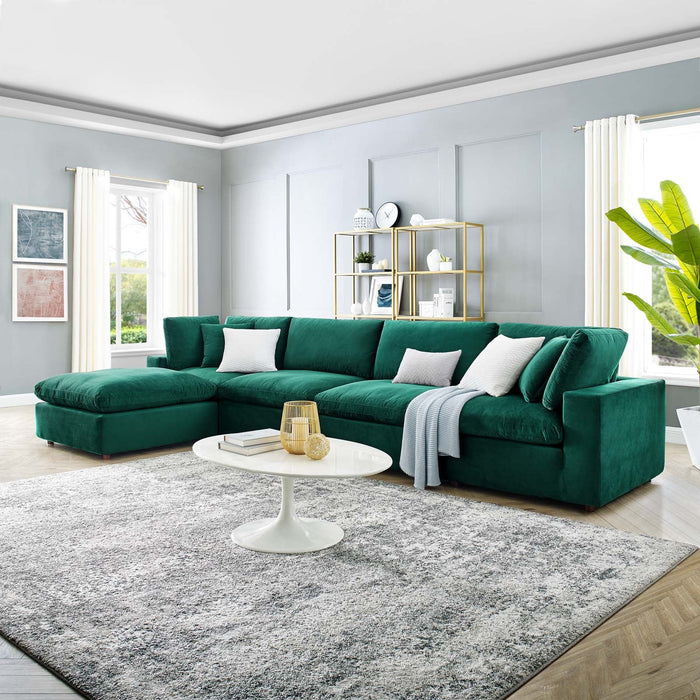 Commix Down Filled Overstuffed Performance Velvet Sectional Sofa for Ultimate Cozy Living Spaces
