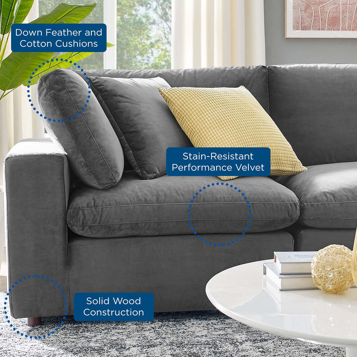 Commix Down Filled Overstuffed Performance Velvet Sectional Sofa for Ultimate Cozy Living Spaces